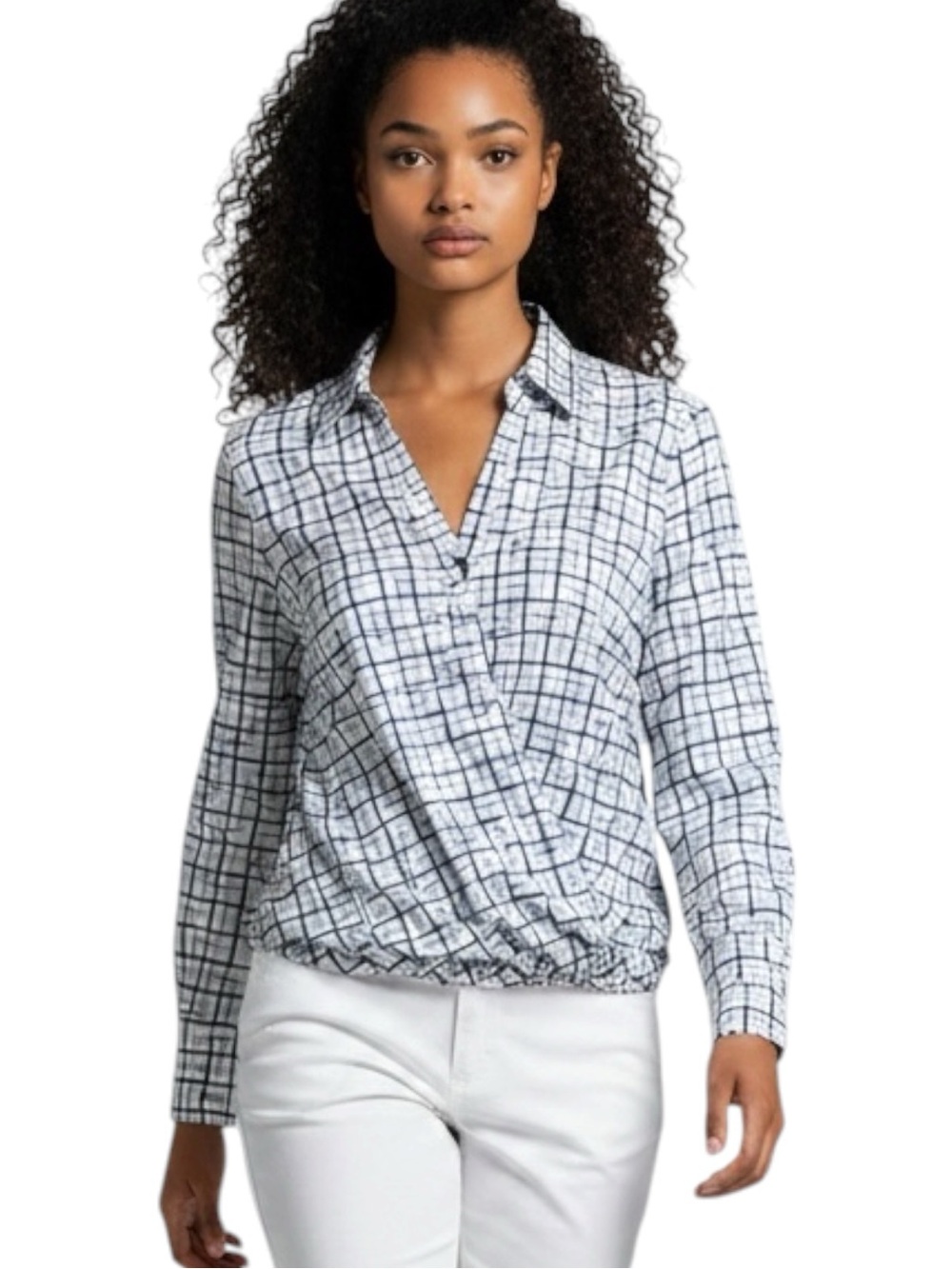 Buki Collection Navy White Checkered Athletic GorpCore Golf Top NWOT Size L